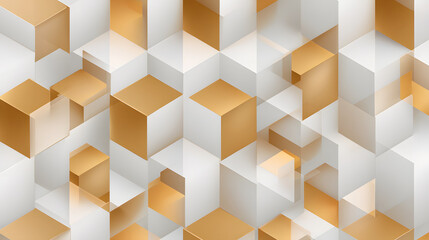 Geometric Abstract Design with Golden and White Cubes and Shapes