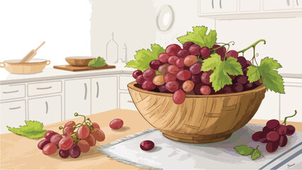 Grapes in wooden bowl in kitchen vector design, Grapes Illustration vector design