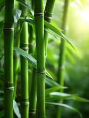 Obraz premium Lush Green Bamboo Stalks in Natural Environment with Sunlight