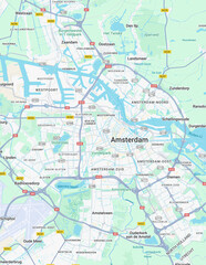 Urban city map of Amsterdam, The Netherlands