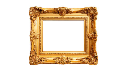 Antique style picture frame in gold on white background