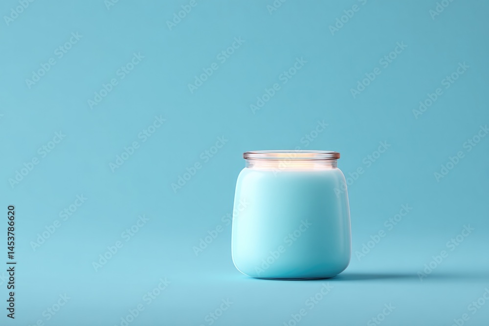 Poster milk jar on smooth solid color background with ample copy space