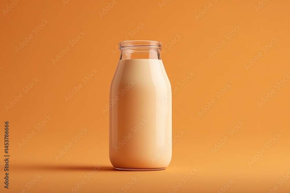 Poster milk jar on smooth solid color background with ample copy space