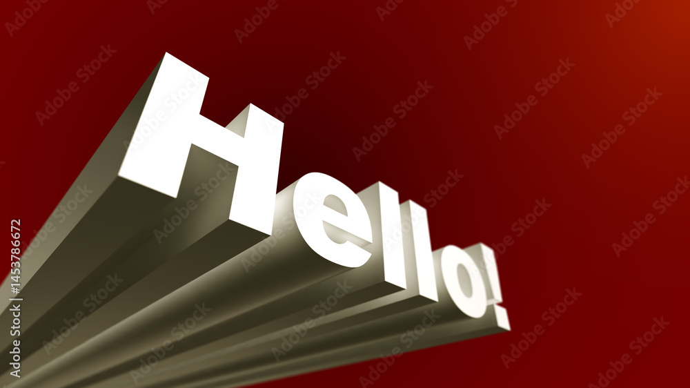Fototapete hello 3d letters welcome banner background first slide presentation red color