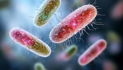 Fototapeta premium Colorful bacteria under microscope in vibrant body background