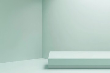 Fototapeta premium Mint green room with a simple, rectangular display platform
