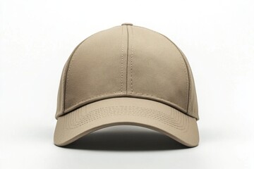 Fototapeta premium Simple beige cap displayed against a plain white background, highlighting its clean design and texture