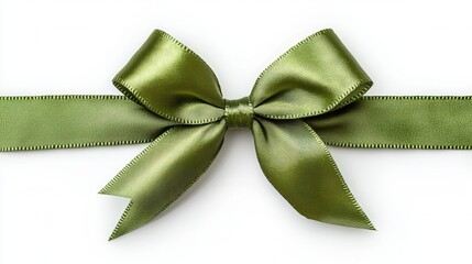 Elegant green ribbon bow on satin fabric ready for gift wrapping in a festive celebration