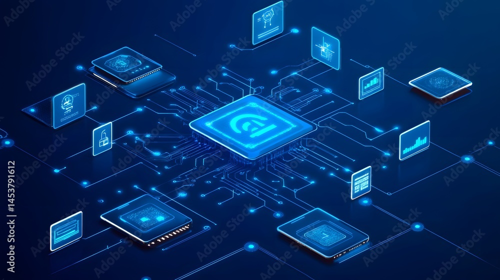 Poster networked digital devices connected in a complex system.