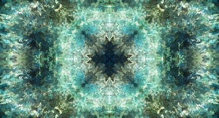 abstract kaleidoscope mandala art design background beautiful circular luxury multi color blue and green with noise texture