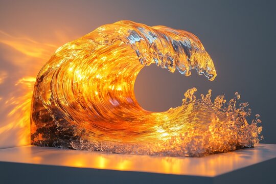 Model of a glowing ocean wave at sunset