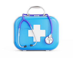 First Aid Kit and Stethoscope isolated on transparent background