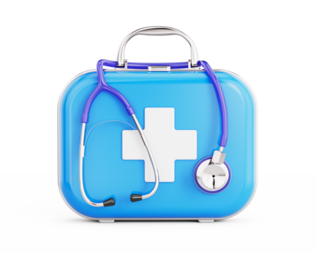 First Aid Kit and Stethoscope isolated on transparent background