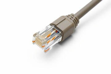 3D render of LAN internet cable in modern server room with white background, ideal for tech visuals.
