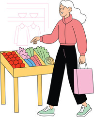 Woman Shopping for Fresh Vegetables Flat Vector Illustration