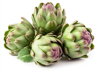 Fototapeta premium Fresh artichokes arranged for culinary preparation and presentation in a kitchen setting