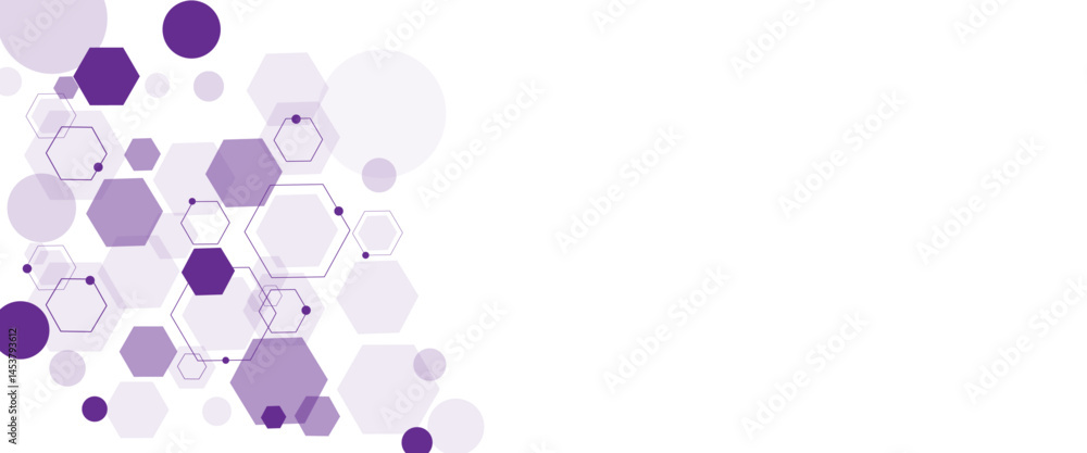 Aufkleber Geometric abstract background with purple hexagons. Computer network concept. Medical, technology or science design