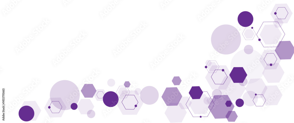 Poster Geometric abstract background with soft purple hexagons. Computer network concept. Medical, technology or science design