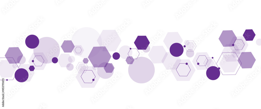 Poster Geometric abstract background with purple hexagons. Computer network concept. Medical, technology or science design