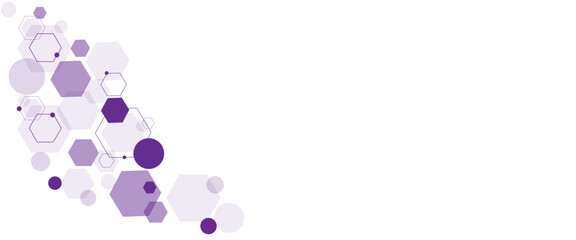 Geometric abstract background with purple hexagons. Computer network concept. Medical, technology or science design