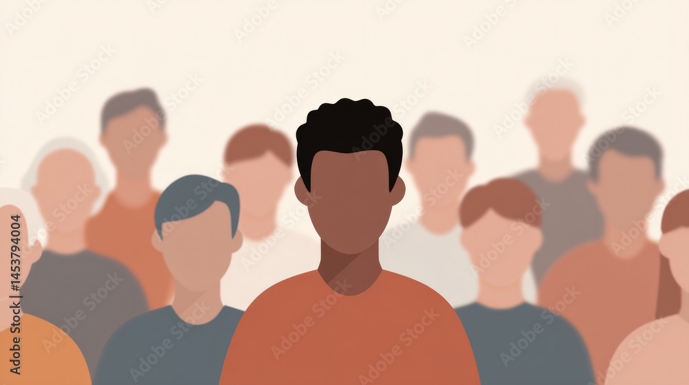 Poster minimalistic portrait of anonymous person representing global diversity emphasizing of different races ages and genders