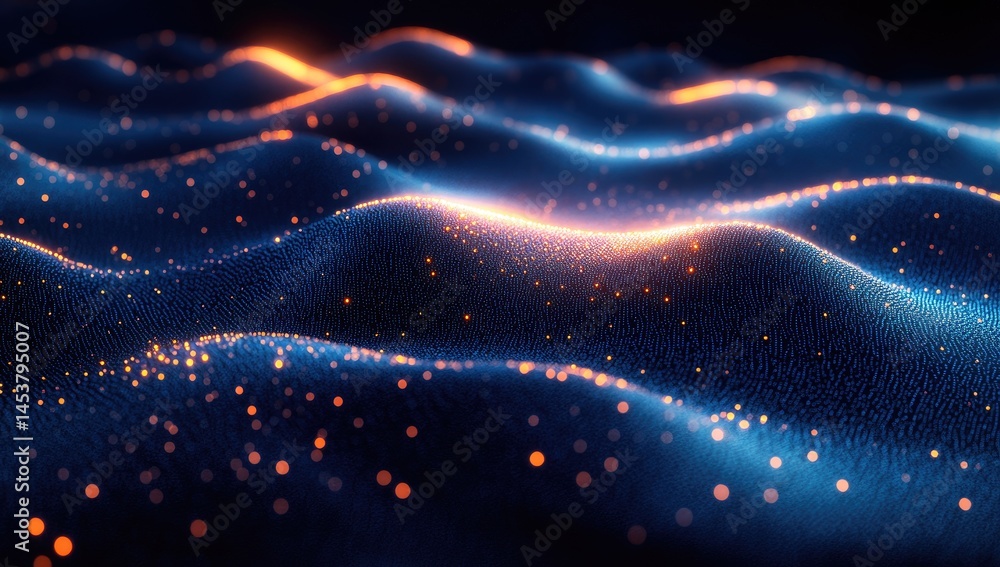 Poster abstract digital surface with glowing particles.