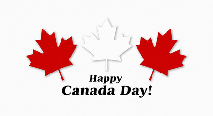 Obraz premium Happy Canada Day Banner with Maple Leaves on White Background