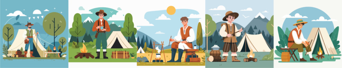vector set of camping farmers
