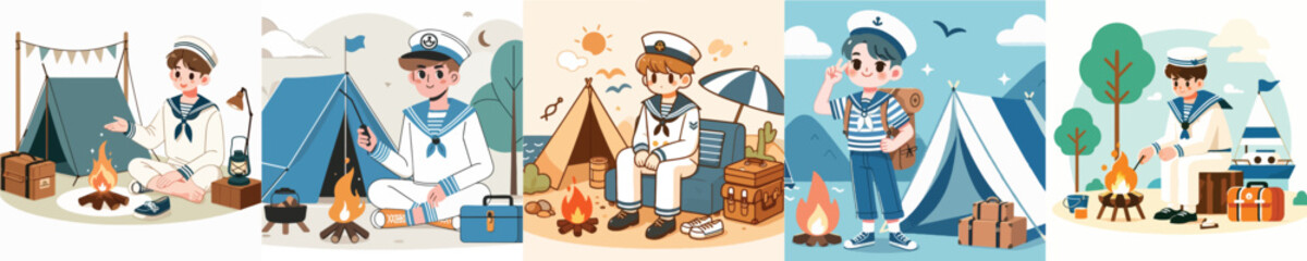 vector set of camping sailors