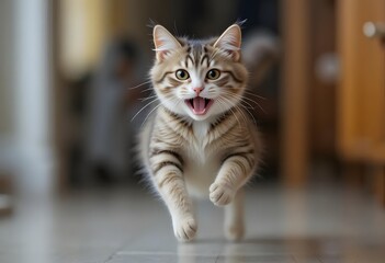 Joyful Kitten in Motion: A Playful, Vibrant Photo