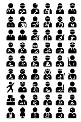 Profession and Trade Icons.profession, trade, doctor, mechanic, artist, chef, nurse, pilot, lawyer, engineer, teacher, soldier, police, judge, firefighter, builder, tailor, farmer, worker, designer, 