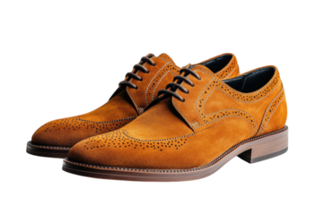Exquisite brown suede brogue shoes classic wingtip design meticulously crafted with rich warm on transparent background