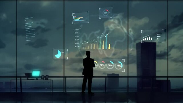 Boss man standing analyze, analysis, graph, business, chart, statistic, planning, strategy, growth, data, finance, economy, analyst, analytics, and success at the office,
