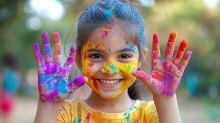 Joyful child with colorful powder