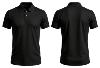 Sleek Black Polo Shirt Displaying Front and Back Views on White Background
