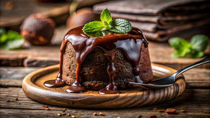 a realistic chocolate lava cake with rich gooey center