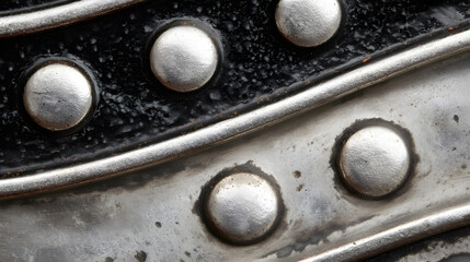 Close-Up of Metallic Surface with Round Rivets and Wavy Texture
