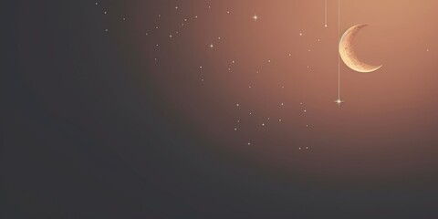Artistic representation of a crescent moon hanging against a starry night sky, illustrating serenity and delicate celestial beauty, perfect for magical ambience