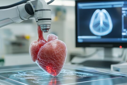 Bioprinter Creating Human Heart Tissue in Futuristic Lab