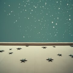 A mesmerizing view of an artistic wall under a starry sky, with shimmering stars scattering across the tranquil dark backdrop, evoking wonder and creativity.
