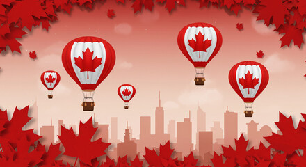 Obraz premium Happy Canada Day 2025 Celebration with Balloons and Maple Leaves