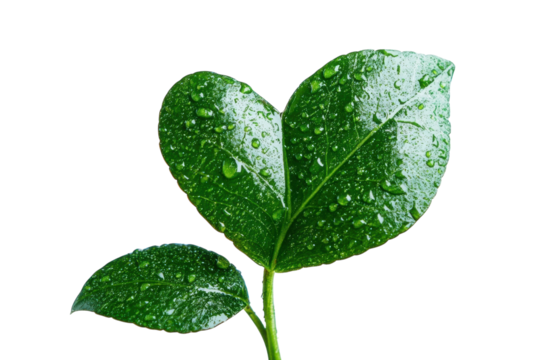 Lush green leaves glistening with dew drops vibrant plant life isolated on black background on transparent background