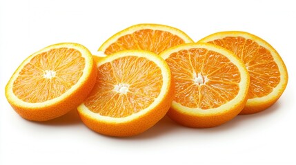 Fototapeta premium Freshly sliced oranges arranged neatly on a clean white surface for a healthy snack or juice preparation
