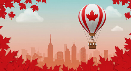 Happy Canada Day 2025 Celebration with Balloons and Maple Leaves
