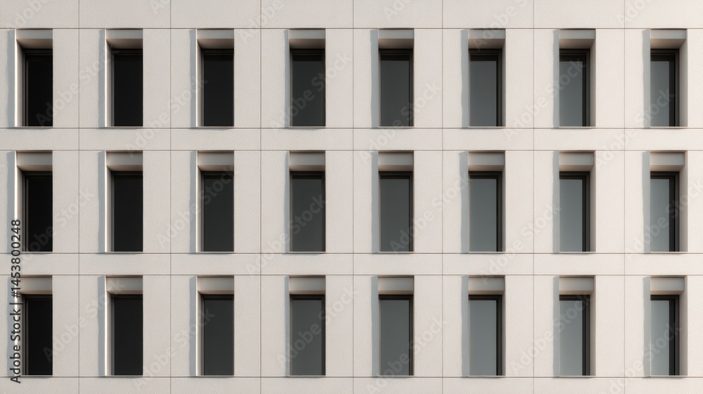 Poster symmetrical pattern of urban on modern building facade emphasizing geometry and repetition