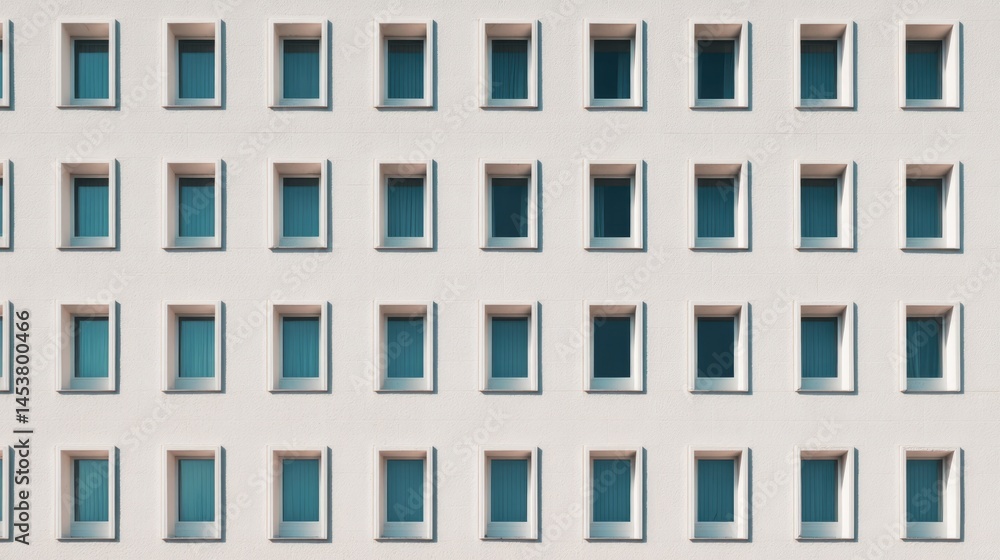 Poster symmetrical pattern of urban on modern building facade emphasizing geometry and repetition
