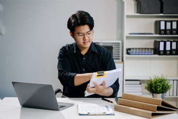 business man executive manager looking at laptop watching online webinar training