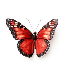 Fototapeta premium Red Butterfly with Patterned Wings on White Background