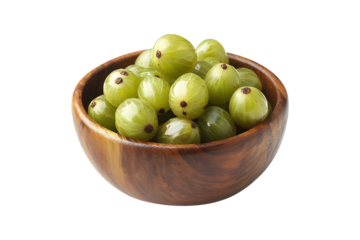 Indian gooseberry in wood bowl isolated on transparent background