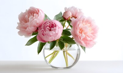 Obraz premium peony roses in a simple formed glass vase, Generative AI
